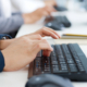 Closeup Business People Hands Typing On Keyboard Computer Desktop