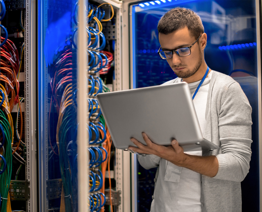 Front View Of It Professional In Server Room